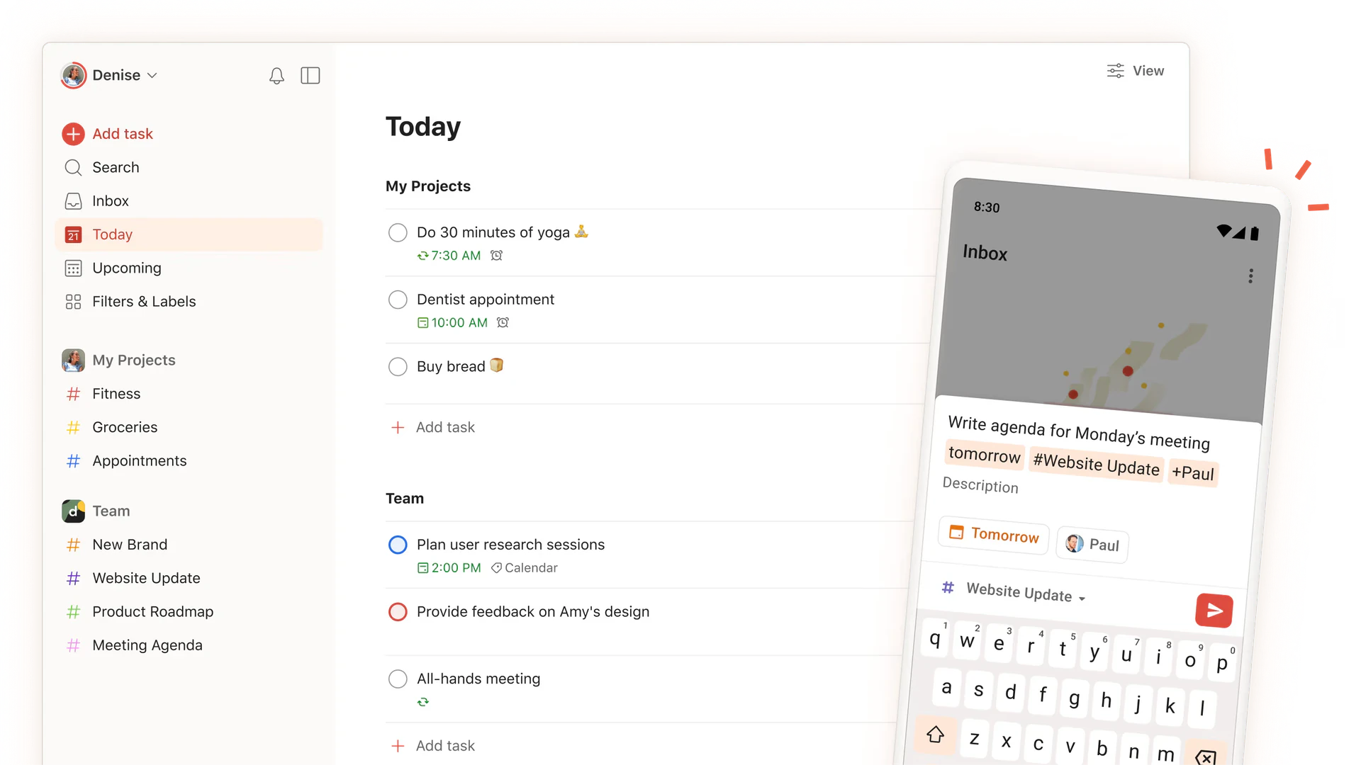 Todoist интерфейс